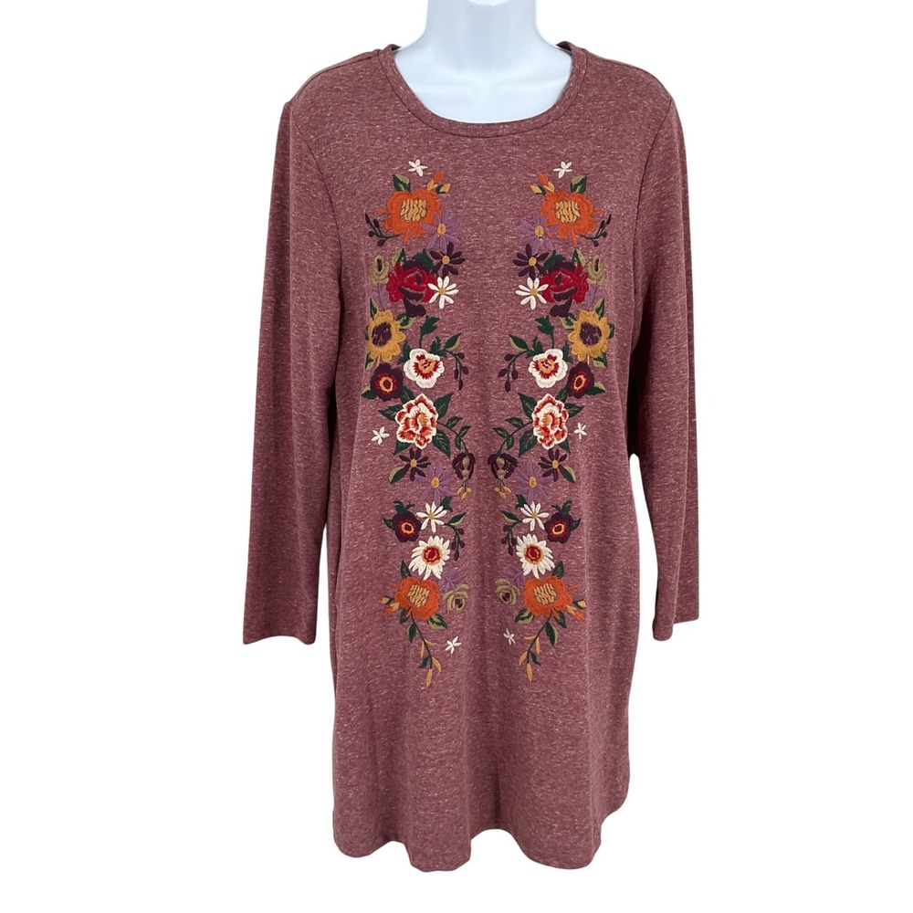 Umgee‎ Tunic Dress Women S Mauve Floral Embroidered Boho Cottagecore Boho